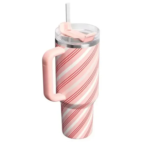 🎄Set of 2 - Candy Cane Twist, Strawberry Twist - Stanley 40oz Tumbler 🔥